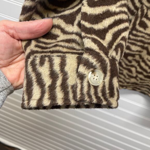 12th Tripe Wool Blend Brown Zebra Print Shacket - Picture 7 of 14